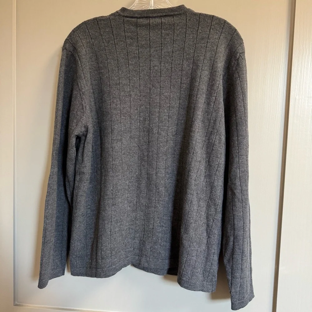 Brandini Sweater Men's Large Dark Gray V-Neck Ribbed 100% Merino Wool Pullover